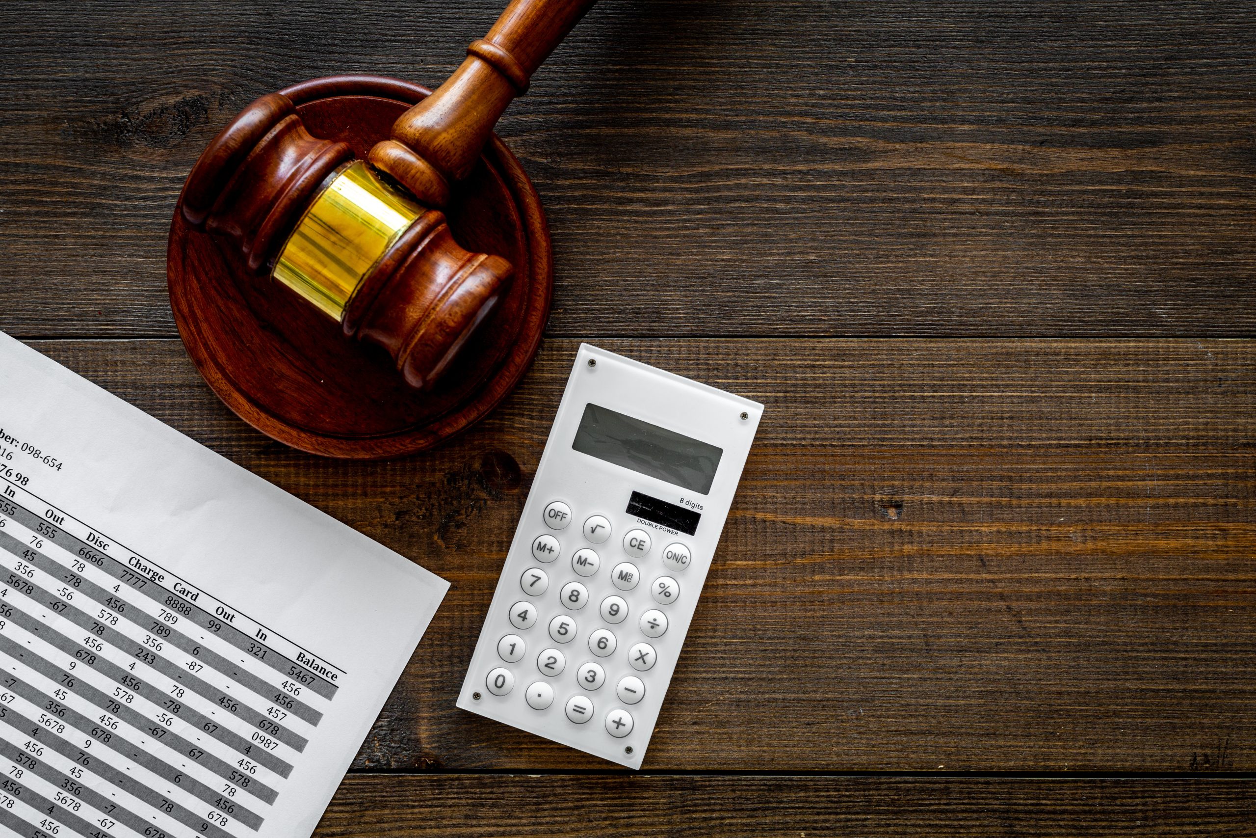 gavel and calculator